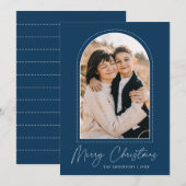 Snowy Arch Navy Blue Merry-kerstfoto Feestdagenkaart (Voorkant / Achterkant)