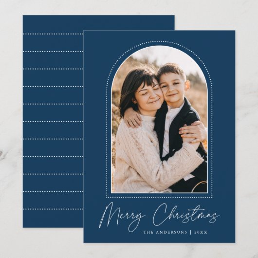Snowy Arch Navy Blue Merry-kerstfoto Feestdagenkaart (Voorkant / Achterkant)