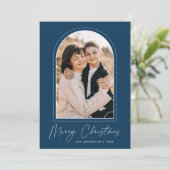 Snowy Arch Navy Blue Merry-kerstfoto Feestdagenkaart (Staand voorkant)