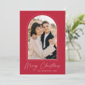 Snowy Arch Red Merry-kerstfoto Feestdagenkaart (Staand voorkant)