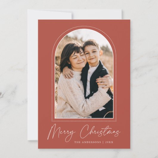 Snowy Arch Rust Merry-kerstfoto Feestdagenkaart (Voorkant)