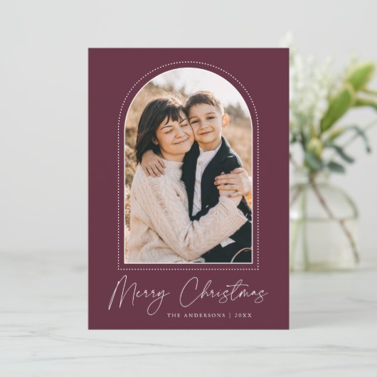 Snowy Arch Wine Merry-kerstfoto Feestdagenkaart (Staand voorkant)