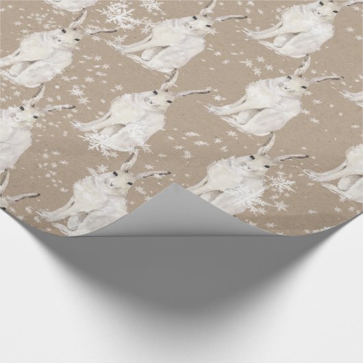 Snowy Arctic Hare Rabbit Kraft Paper Wrapping Cadeaupapier (Hoek)