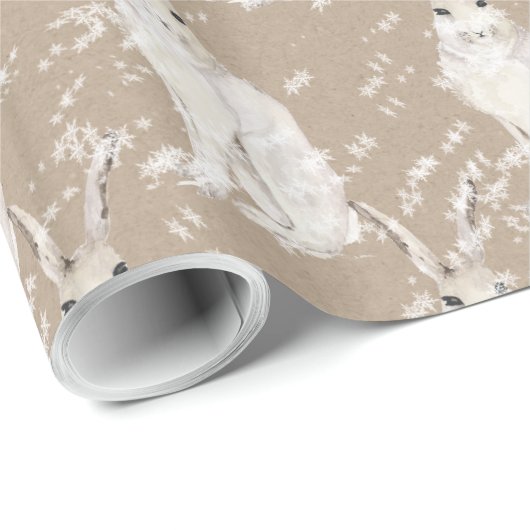 Snowy Arctic Hare Rabbit Kraft Paper Wrapping Cadeaupapier (Rol Hoek)