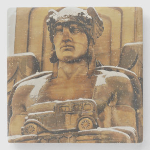 Snowy Art Deco Statue Stenen Onderzetter