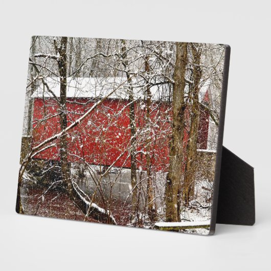 Snowy Ashland Red Covered Bridge in Delaware Fotoplaat (Zijkant)