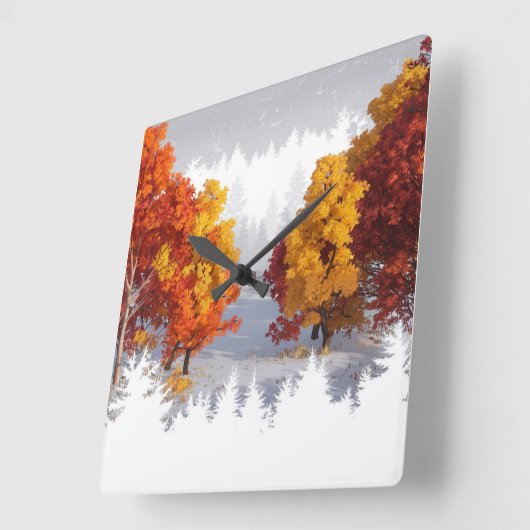 Snowy Autumn Landscape Vierkante Klok (Hoek)