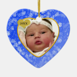 Snowy Babys eerste kerstfoto Hart Keramisch Ornament