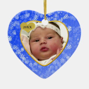 Snowy Babys eerste kerstfoto Hart Keramisch Ornament