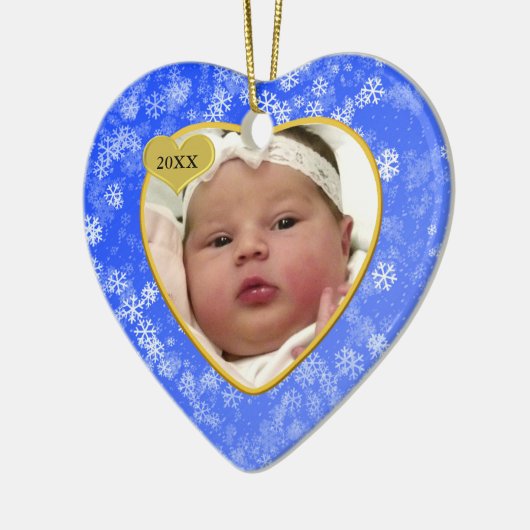 Snowy Babys eerste kerstfoto Hart Keramisch Ornament (Links)