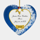 Snowy Baby's eerste kerstfoto Keramisch Ornament (Achterkant)