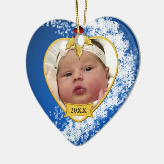 Snowy Baby's eerste kerstfoto Keramisch Ornament (Links)