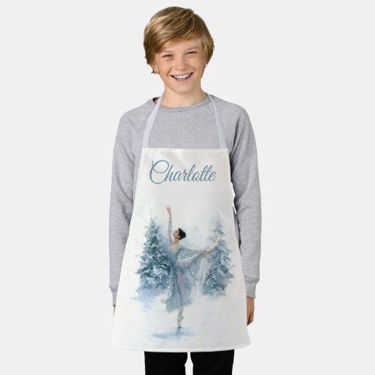 Snowy Ballerina Personalized Kids Apron Schort (Gedragen)