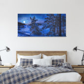 Snowy Baltic zee kust met visboom in de nacht Canvas Afdruk (Insitu (Slaapkamer))