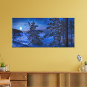 Snowy Baltic zee kust met visboom in de nacht Canvas Afdruk (Insitu (Woonkamer))