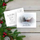 Snowy Barn en Silo Winter Wedding Save the Date Aankondigingskaart