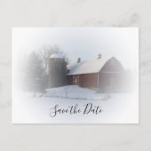 Snowy Barn en Silo Winter Wedding Save the Date Aankondigingskaart (Voorkant)