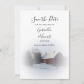 Snowy Barn en Silo Winter Wedding Save the Date Kaart (Voorkant)