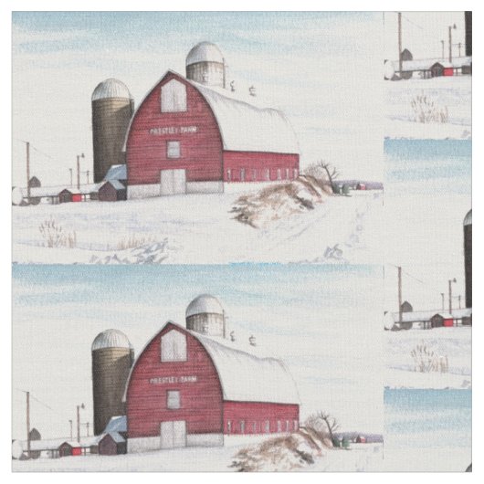 Snowy Barn Fabric Stof (Close Up)