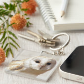 Snowy Barn Owl Acrylische Sleutelhanger (Voorkant Rechts)
