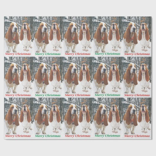 Snowy Basset Hound Merry kerstwrapppapier Cadeaupapier (Vlak)