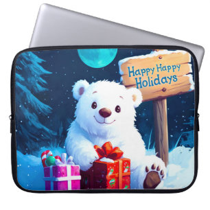 Snowy Beer Christmas Joy Waterverf Laptop Sleeve