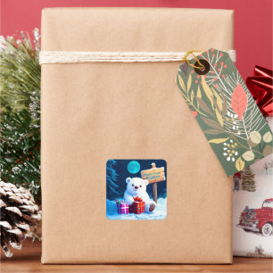 Snowy Beer Christmas Joy Waterverf Vierkante Sticker