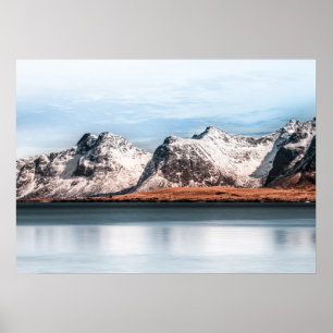 Snowy berg Lofoten Landschap Foto Poster