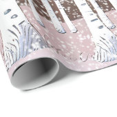 Snowy berken bomen kerst stoffig blauw ID1003 Cadeaupapier (Rol Hoek)