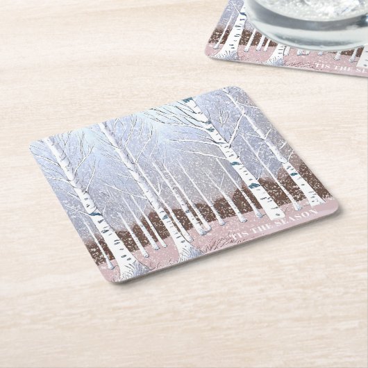 Snowy berken bomen kerst stoffig blauw ID1003 Kartonnen Onderzetters (Schuin)
