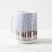 Snowy berken bomen kerst stoffig blauw ID1003 Koffiemok (Voorkant links)
