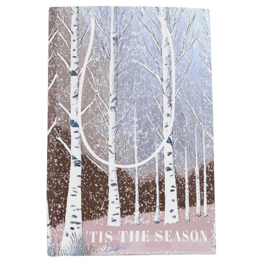 Snowy berken bomen kerst stoffig blauw ID1003 Medium Cadeauzakje (Voorkant)