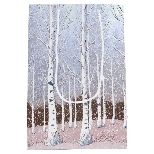 Snowy berken bomen kerst stoffig blauw ID1003 Medium Cadeauzakje (Achterkant)