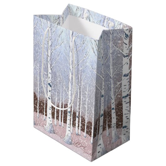 Snowy berken bomen kerst stoffig blauw ID1003 Medium Cadeauzakje (Achterkant Gekanteld)