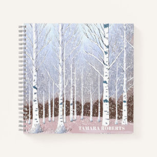 Snowy berken bomen kerst stoffig blauw ID1003 Notitieboek