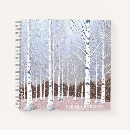 Snowy berken bomen kerst stoffig blauw ID1003 Notitieboek (Voorkant)