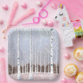 Snowy berken bomen kerst stoffig blauw ID1003 Papieren Bordje (Feest)