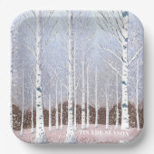 Snowy berken bomen kerst stoffig blauw ID1003 Papieren Bordje (Voorkant)