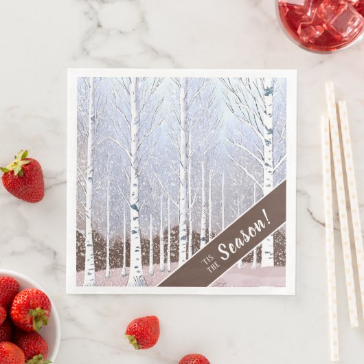 Snowy berken bomen kerst stoffig blauw ID1003 Servet (Insitu)