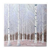 Snowy berken bomen kerst stoffig blauw ID1003 Tegeltje (Voorkant)
