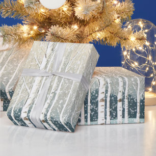 Snowy Berken Kerst Blauwgroen ID1003 Cadeaupapier