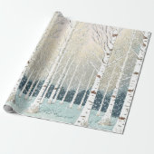 Snowy Berken Kerst Blauwgroen ID1003 Cadeaupapier (Uitgerold)