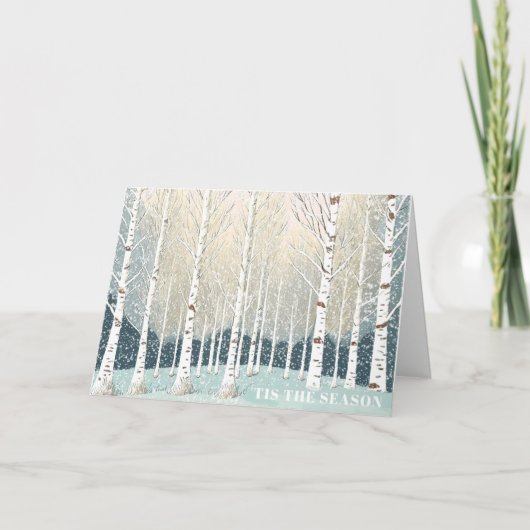 Snowy Berken Kerst Blauwgroen ID1003 Kaart (Voorkant)