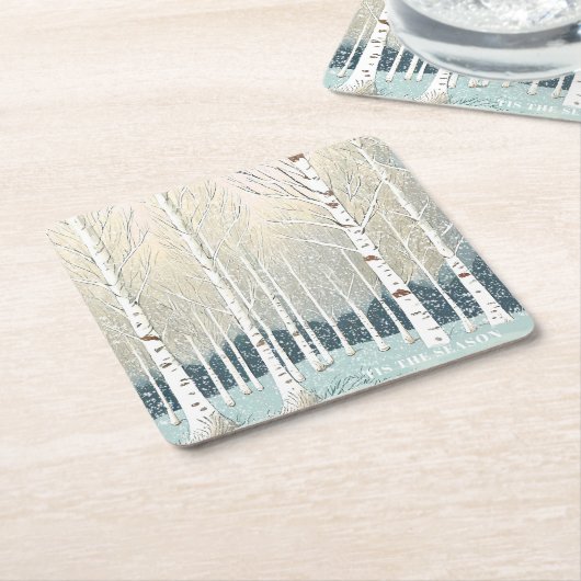 Snowy Berken Kerst Blauwgroen ID1003 Kartonnen Onderzetters (Schuin)