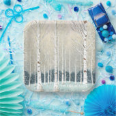 Snowy Berken Kerst Blauwgroen ID1003 Papieren Bordje (Feest)