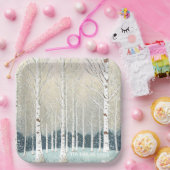 Snowy Berken Kerst Blauwgroen ID1003 Papieren Bordje (Feest)