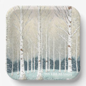 Snowy Berken Kerst Blauwgroen ID1003 Papieren Bordje (Voorkant)
