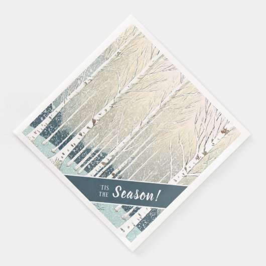Snowy Berken Kerst Blauwgroen ID1003 Servet (Hoek)