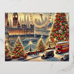 Snowy Big Ben en de feestelijke skyline van Londen Folie Feestdagen Briefkaart
