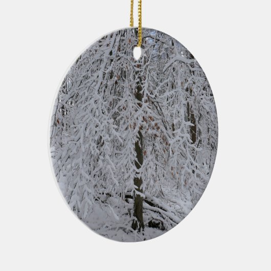 Snowy Birch Tree Canopy Keramisch Ornament (Rechts)